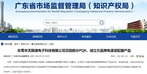 东莞市无限通电子科技召回部分PQK诚立方品牌电源适配器产品，上海网络与信息安全软件开发